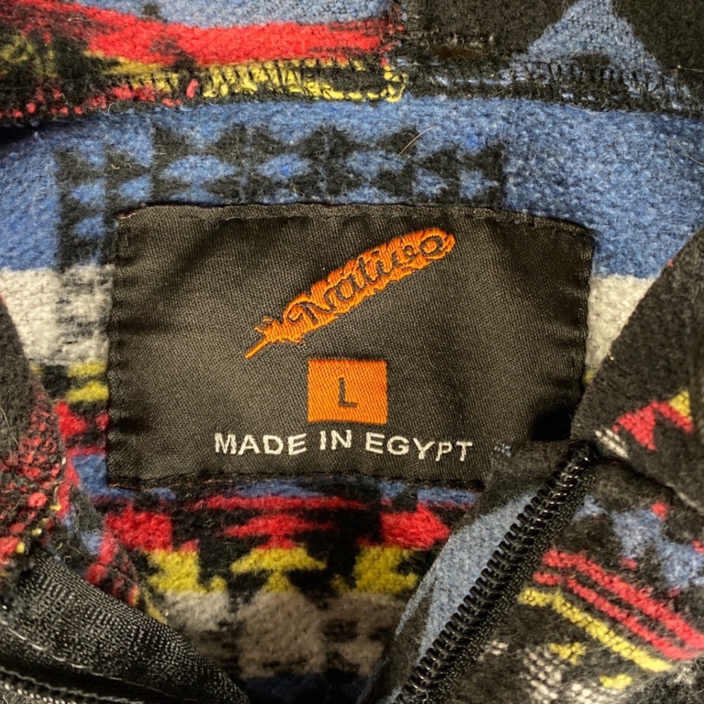 Native Fleece Aztec Print Hoodie Pullover Men's Size L Geometric - Picture 3 of 8